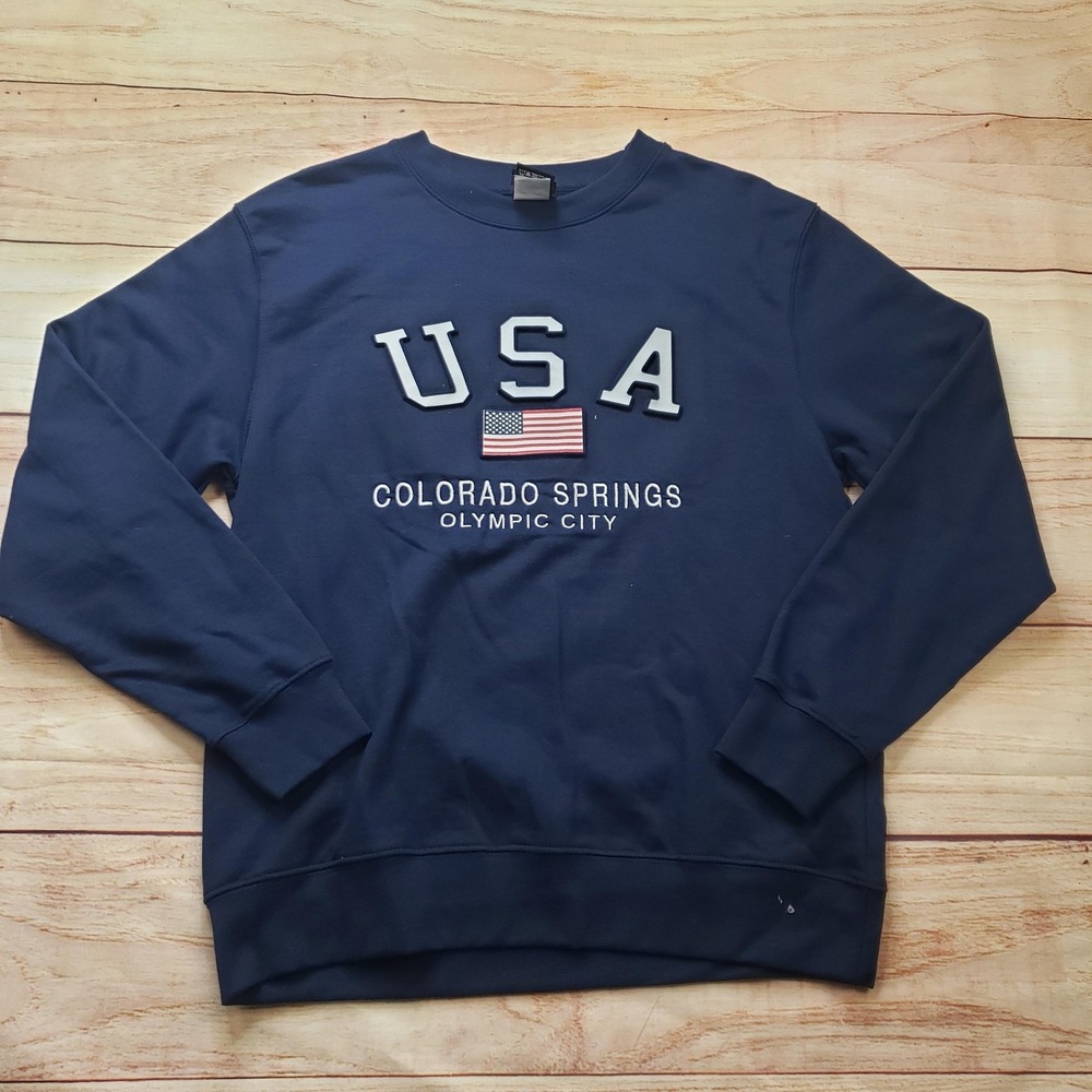 USA Colorado Springs Olypic City Graphic‎ Sweatshirt Mens Small Blue Pullover